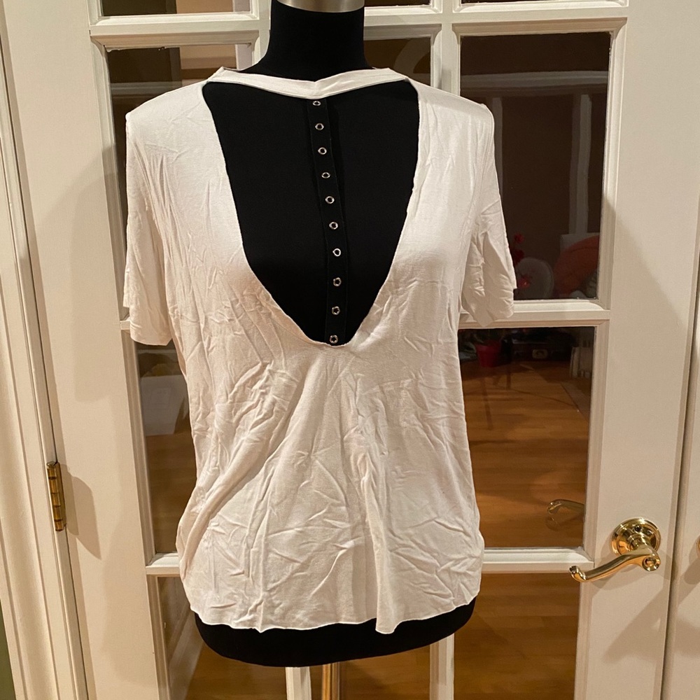 TOBI white tee with front cutouts